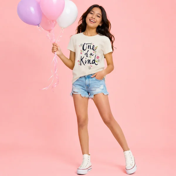 تیشرت طرح ONE OF A KIND دخترانه ( 7 تا 14 سال ) کد 626907