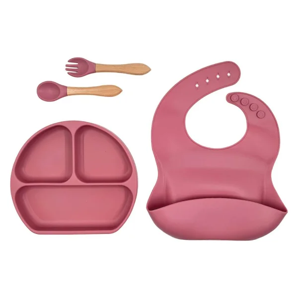 ست ظرف و قاشق و چنگال تمام سیلیکون کودک رنگ کالباسی پاستیلی برند kids life کد 4-22600698