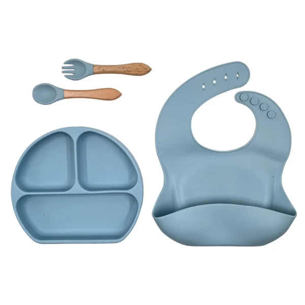 ست ظرف و قاشق و چنگال تمام سیلیکون کودک رنگ ابی پاستیلی برند kids life کد 22600698