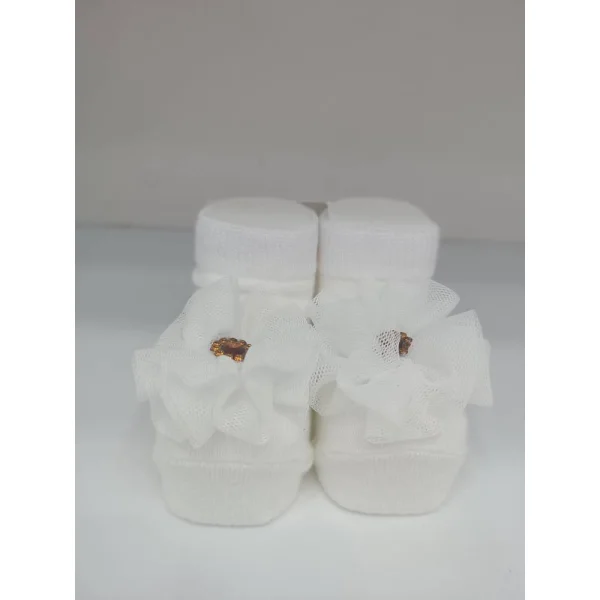 پاپوش جورابی طرح گل رنگ سفید 3-22600656
