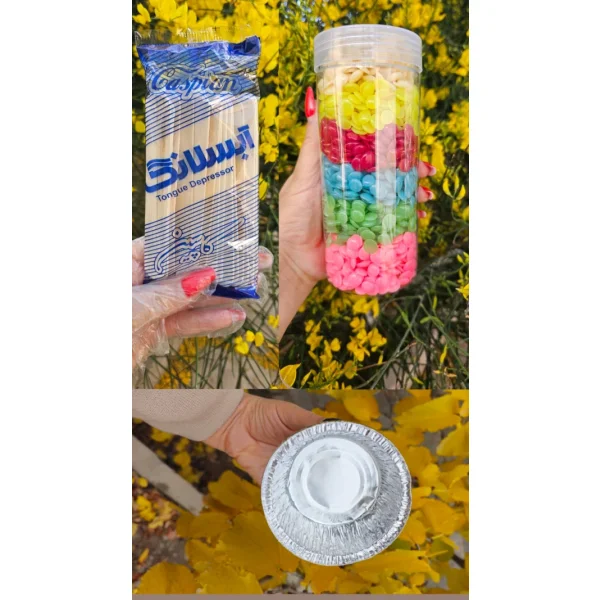 آیتم شماره ۷(وکس ترکیبی ۴۵۰ گرمی.کاردک.کاسه فویلی)