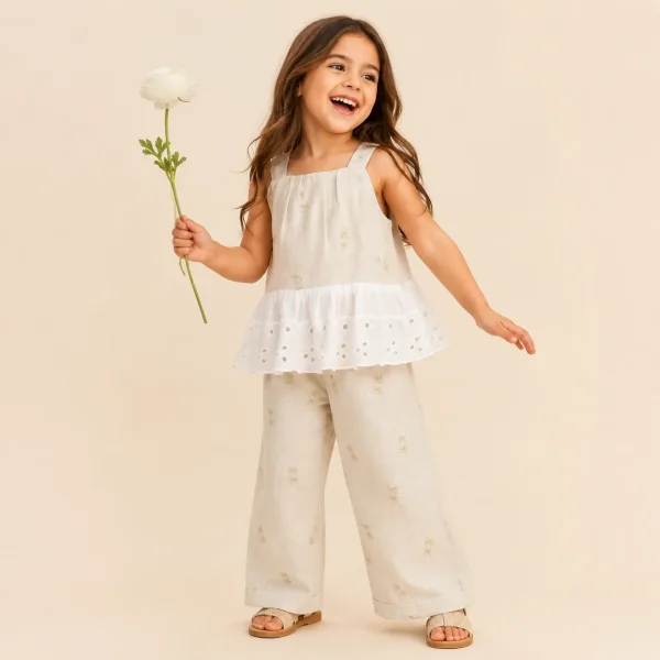تاپ و شلوار طرح گل دخترانه (18 ماه تا 5 سال) کد 030441