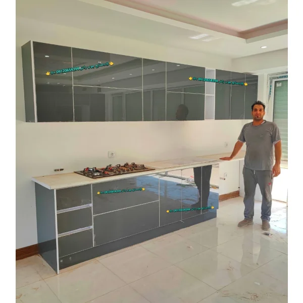 کابینت هایگلس روکش کره ای براق سفارشی 1 متر زمینی 1 متر دیواری کابینت مهدوی (صنایع چوبی راش rash1818.ir) 09120654394