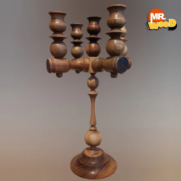 جاشمعی چوبی رومیزی 5 شعله (چوب گردو) - رنگ شده