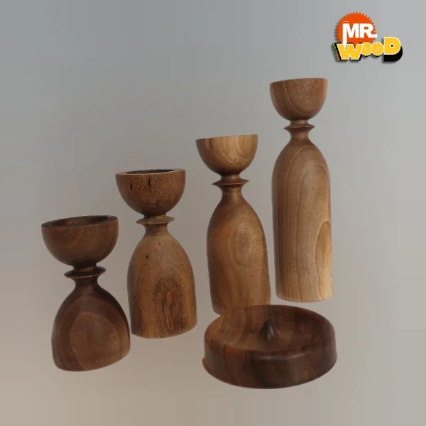 ست جاشمعی و عودسوز چوبی جدید با چوب گردو | رومیزی 5 تیکه - 4 تیکه بدون جاعودی