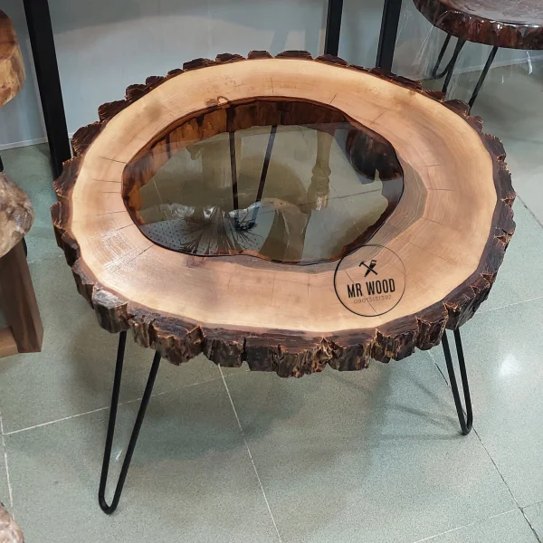 میزجلومبلی و عسلی چوبی مدل روستیک چوب گردو