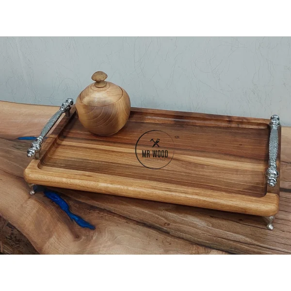 سینی چوبی مدل پایه دار چوب گردو قابل شستشو