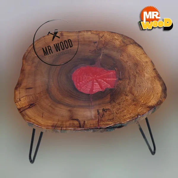 میزعسلی وجلومبلی مدرن مدل رزینی چوب گردو