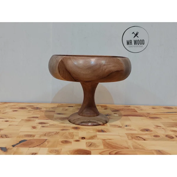 کاسه چوبی مدل خمره ای  پایه دار چوب گردو | 25 سانت
