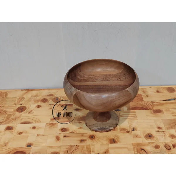کاسه چوبی مدل خمره ای  پایه دار چوب گردو | 25 سانت