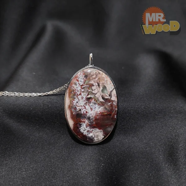 گردنبند عقیق شجر گل اناری خراسان بسیار زیبا (استیل رنگ ثابت)