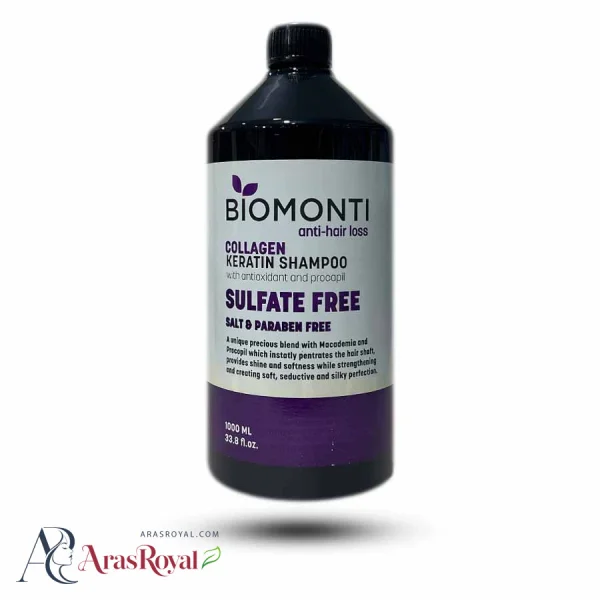 شامپو سر بدون سولفات بیومونتی (بیومنتی) Biomonti حاوی کلاژن و کراتین حجم 1000 میل