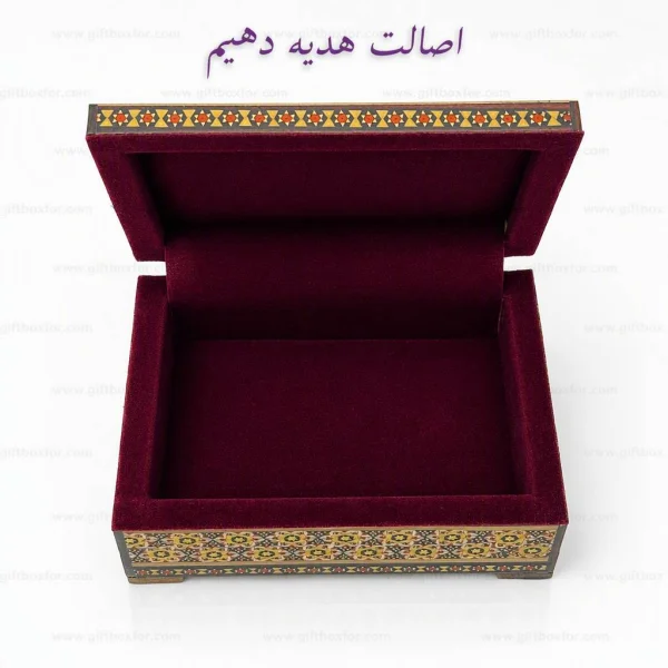 جعبه خاتم کاری طرح چوگان سایز ۱۰×۱۴ با ارتفاع ۵