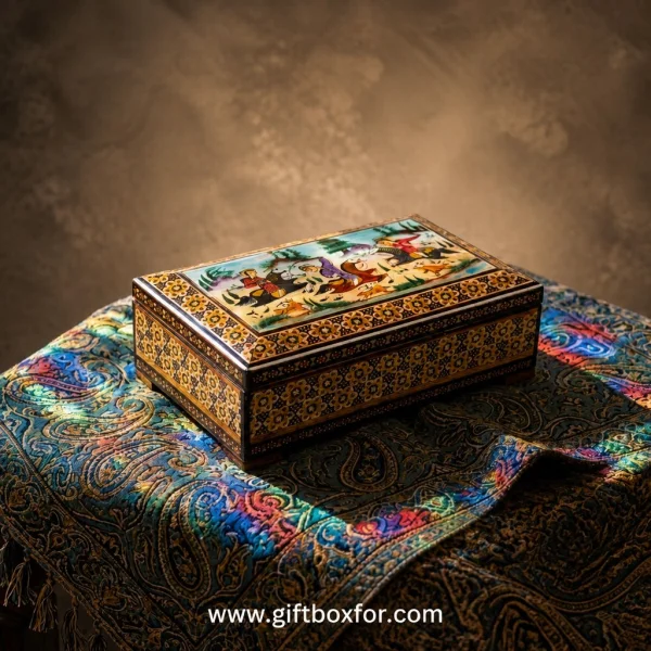 جعبه خاتم کاری طرح چوگان سایز ۱۰×۱۶ با ارتفاع cm۵