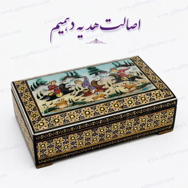 جعبه خاتم کاری طرح چوگان سایز ۱۰×۱۶ با ارتفاع cm۵