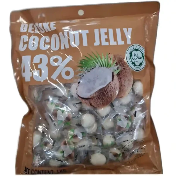 پاستیل دیلوکس Deluxe Coconut Jelly حاوی 43% میوه طبیعی با طعم نارگیل بسته 1 کیلویی