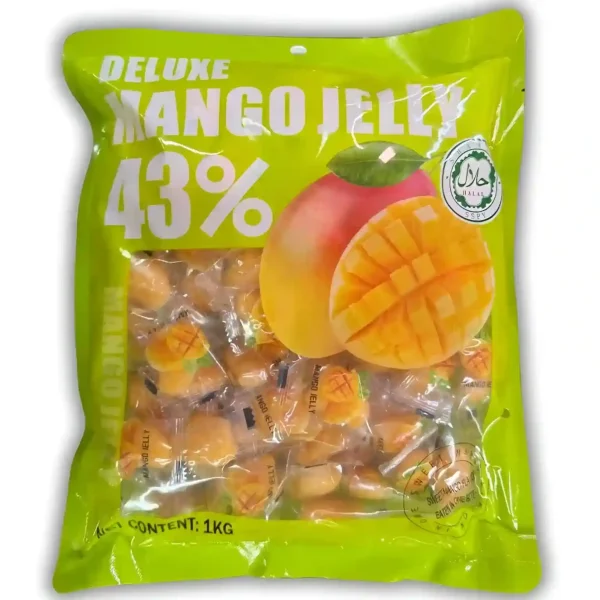 پاستیل دیلوکس Deluxe Mango Jelly حاوی 43% میوه طبیعی با طعم انبه شکری بسته 1 کیلویی