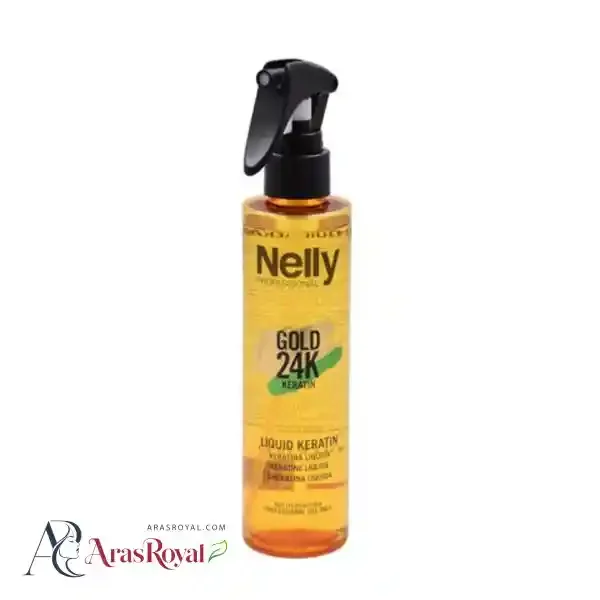 اسپری ترمیم کننده و احیا کننده کراتین گلد نلی Nelly مدل 24K LIQUID KERATIN حجم 200 میل
