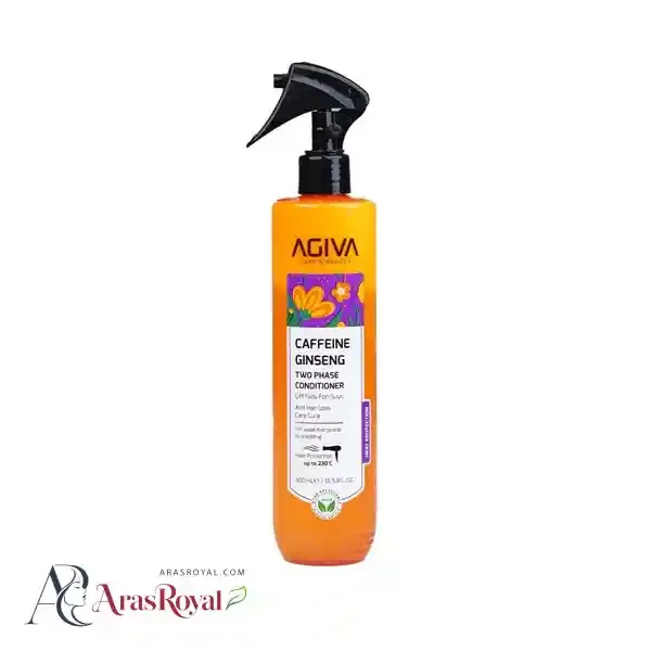 اسپری دوفاز ضد حرارت آگیوا Agiva حاوی کافئین و جنسینگ حجم 400 میل