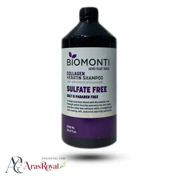 شامپو سر بدون سولفات بیومونتی (بیومنتی) Biomonti حاوی کلاژن و کراتین حجم 1000 میل