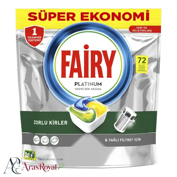 قرص ماشین ظرفشویی فیری Fairy مدل Platinum بسته 72 عددی