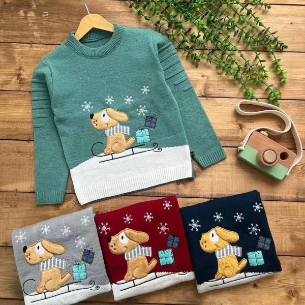 بلوز بافت سیبافت بچگانه طرح سگ سورتمه سوار کد 1167