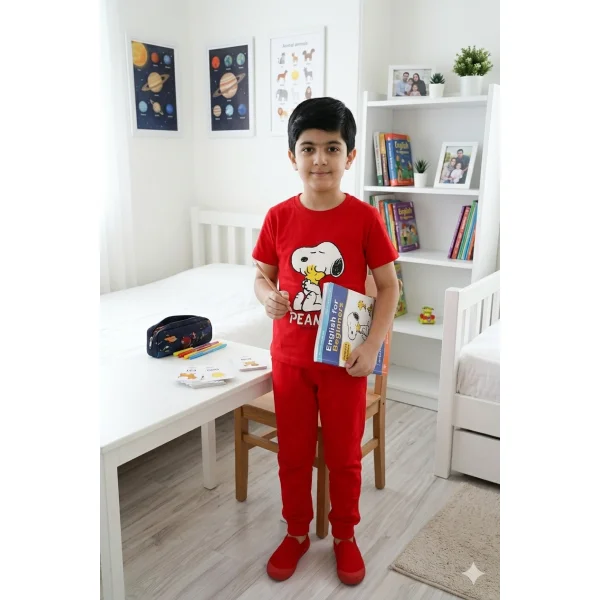 ست تیشرت آستین کوتاه و شلوار اسنوپی 3تا 10 سال کد ۱۲۹۶