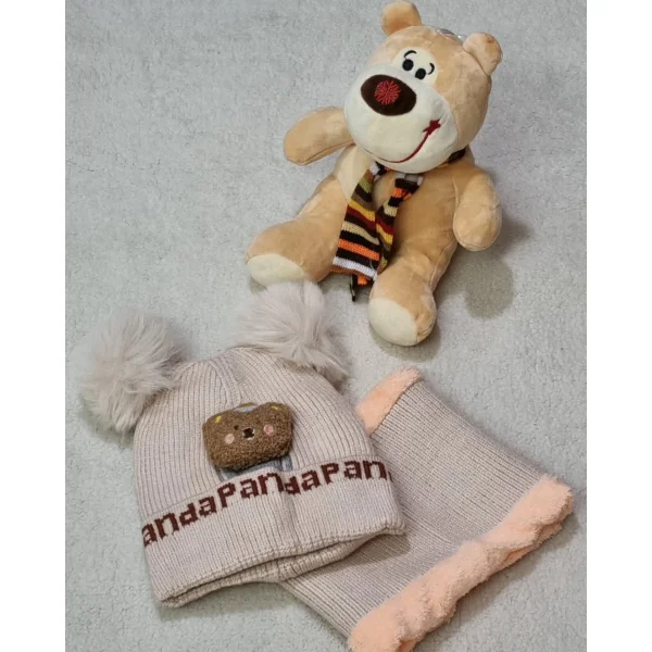 کلاه شالگردن بچگانه وارداتی رینگی صورتی زده دار تدی کد 1173