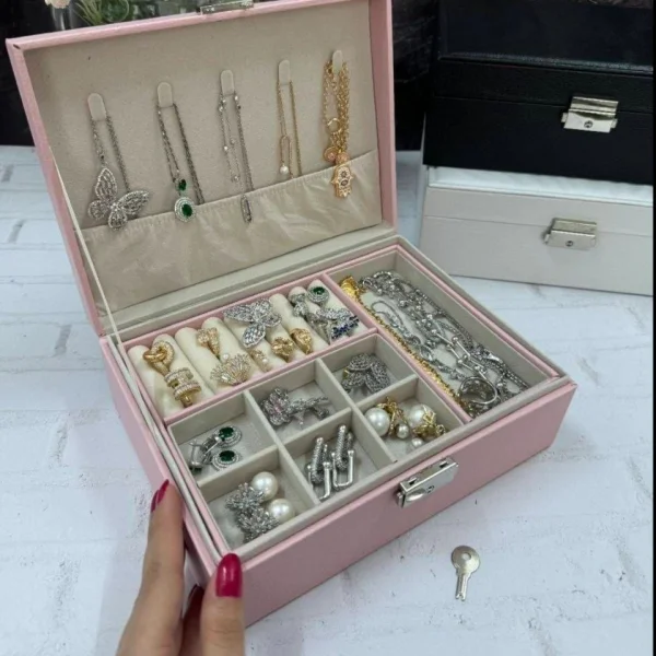 جعبه جواهرات 2 طبقه صورتی