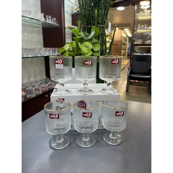 دسر خوری شیاردار بلور DELI GLASS لب طلا دست ۶ تایی